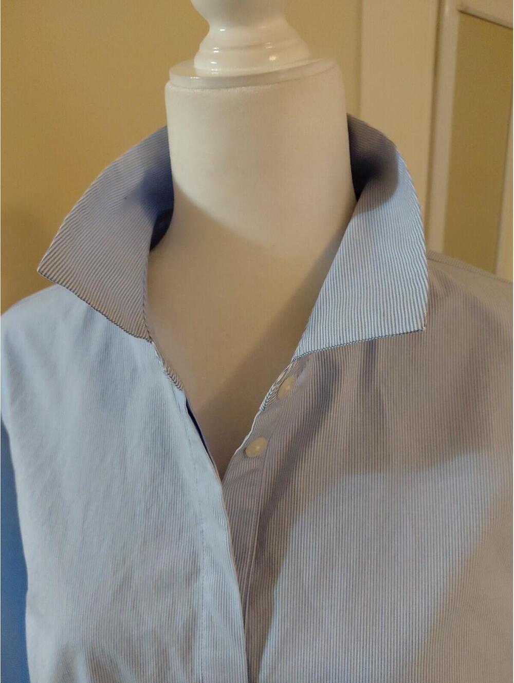 Talbots Peplum Shirt Micro Stripe Size L Light Blue And White EUC - Picture 4 of 10